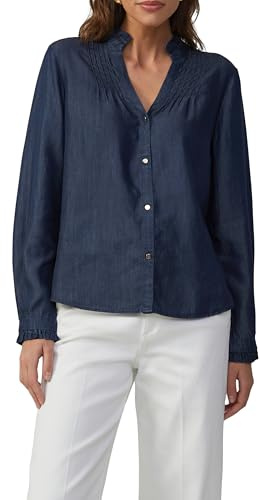 s.Oliver BLACK LABEL Camicetta Lyocell da Donna con Volant e Ruches – Leggera ed Elegante per Il Lavoro e la Vita Quotidiana, Blu, 52