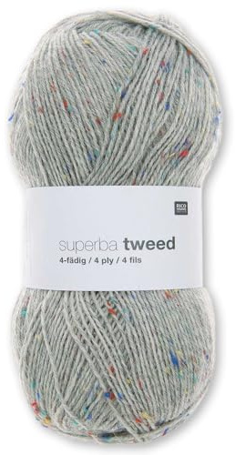 Frida's Ullhus Rico Design 100 g superba tweed 4-trådigt strumpgarn ull garn stickning virkning 8 färger (007 | ljusgrå)