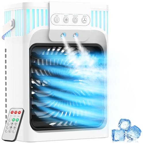 Portable Air Conditioners, 3 Speeds, 3 Mist Settings, 40oz XL Water Tank, 2~8h Timer & 7-color Ambient Lights, Air Conditioner Portable, Personal Small Mini Air Conditioner Air Cooler for Room Bedroom