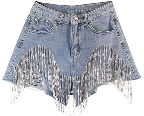Pantalones Cortos Vaquero con Lentejuelas de Mujer Pantalones Cortos Pierna Ancha con Flecos Verano Vaquero Talle Bajo Bolsillos Vaqueros Rasgados Casual de Calle Vaqueros Holgados Mujer