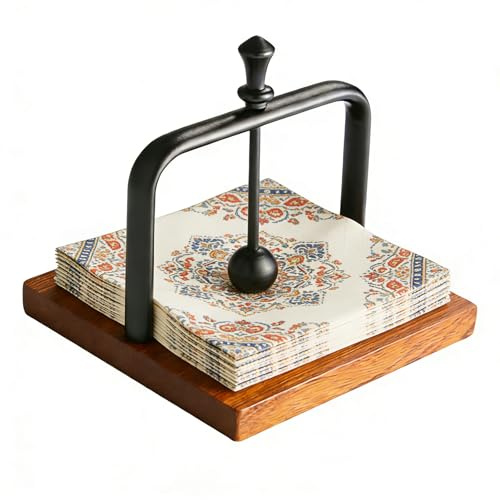 Stilvoller Serviettenhalter aus Holz mit beschwertem Arm, Serviettenhalter Aus Metall Und Holz für den Tisch, Ideal für Servietten und Cocktailservietten, für Küche, Zuhause, Bar, Restaurant