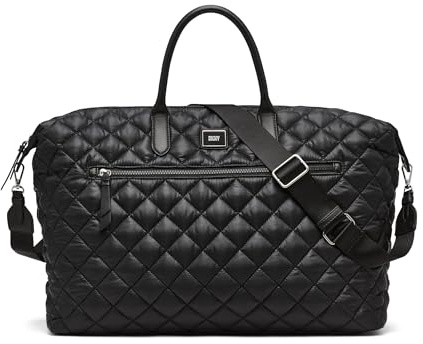 DKNY Women's Lyla Quilted Weekender Bag, Medium, Black/Black