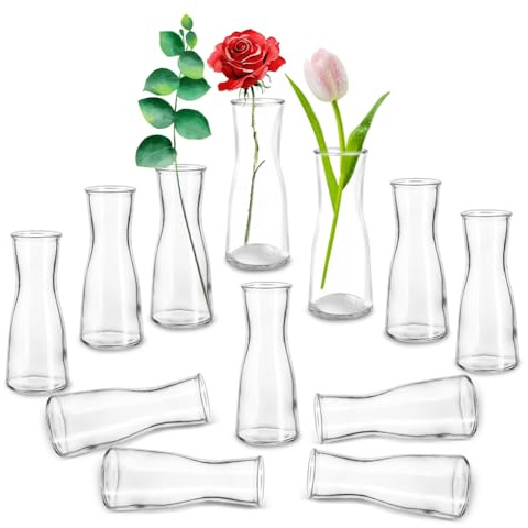12 stycken miniglasvaser, små vaser för bordsdekoration bröllop, klar blomvas, modern blomvas, glasvas-set för bröllop fest matbord, bordsdekoration mittstycken