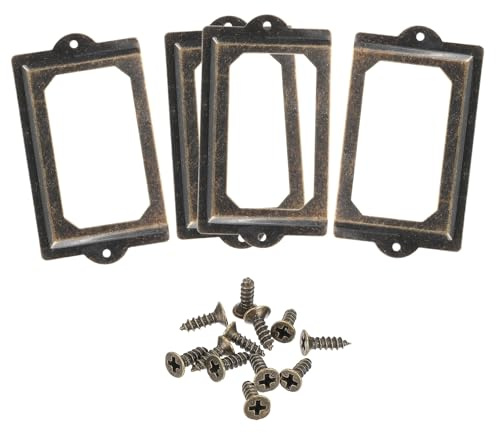 sourcing map Metal Label Holders, 124x70mm 4pcs File Name Card Tag Label Holder Frame for Office Library Drawer Cabinet Shelves, Bronze Tone