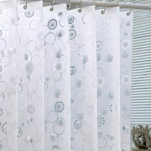 WELTRXE Shower Curtain, 183 x 183cm Clear Bubble Shower Curtain Liner, Anti Mould Waterproof Bathtub Curtain With 12 Grommets and Hooks, Heavy Weighted Hem, Mildew Resistant, Washable for Bathroom