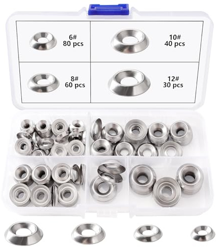 Lyeteung 210 Pezzi 6# 8# 10# 12# Kit di Rondelle a Testa Svasata in Acciaio Inox 304, Rondelle a Tazza, per Viti