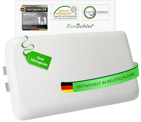EcoSchlaf® OrthoDual – Orthopädisches Kissen – Zertifiziert – Nackenstützkissen Seitenschläferkissen Nackenkissen aus Dual Memory Foam – Ergonomisches Kopfkissen – Nackenschmerzen (60 x 35 x 9,5)