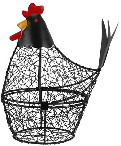 MUELODSIC Cesta de Huevos de Hierro Negra Forma de Gallina Cesta de Almacenamiento Hogar Práctica y Estable para Cocina Refrigerador y Encimera Capacidad Media