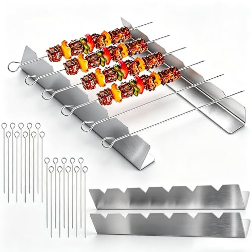 Brochetas Acero, 25 cm Pinchos Barbacoa con Soportes Portátiles