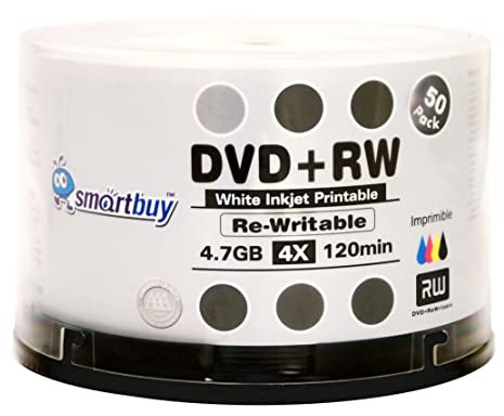 200 Pack Smartbuy Blank DVD+RW 4X 4.7GB 120Min White Inkjet Hub Printable Rewritable DVD Media Disc