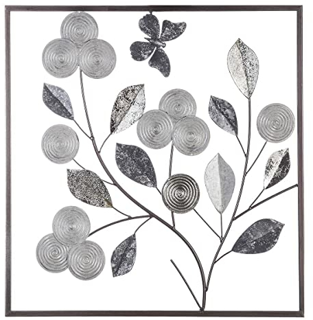 Atmosphera - Decoración de Pared 'Floral' - Metal - Plata 50 x 50 cm