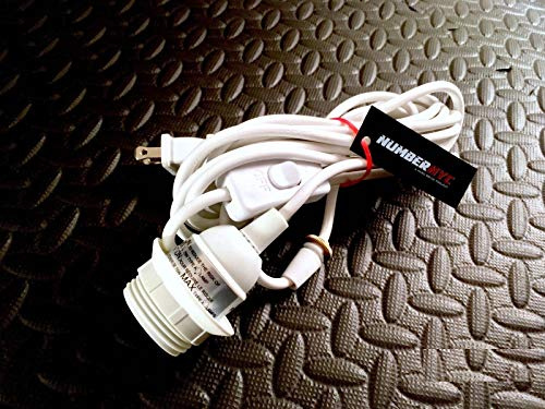 NUMBERNYC 15ft Plug in Kit White Wire Pendant Fixture for Hanging Japanese Paper Ceiling Shade with Swag Hooks & Anchors + Cord Grip Set to Adjust Lantern + On Off Rocker Switch + Brass Washer Cap