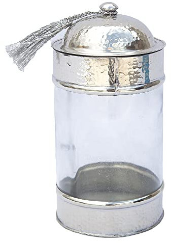 ARTIGIANATO VULCANO Marokkanische Behälter aus Glas und Metall, Silber, Dekorativ, Zylindrisch, 8.5 cm x 16.5 cm