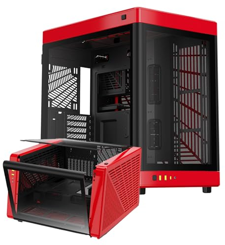 GAMDIAS NESO P1 ATX-Gehäuse (Full Tower ATX, One-Touch-Swing-Open), Panorama-Hartglasscheibe, Dual-Cahmber, doppelte Ausrichtung, hoher Luftstrom, Kabelmanagement, geräumiger Innenraum