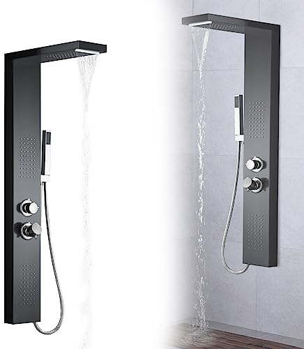 JOIEYOU Duschpaneel Edelstahl Duschsysteme Gebürstet Duscharmatur Duschsäule Regendusche Duschset mit Regenduschkopf für Dusche und Bad(Schwarz)