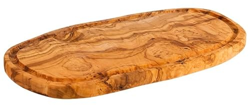 APS 1021 - Vassoio da portata Olive, 34,5 x 18,5 cm, altezza 2 cm, con scanalatura in legno di ulivo, deviazione naturale in forma, venature e dimensioni