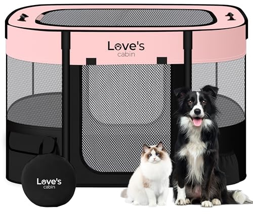 Love's cabin Pet Puppy Dog Playpen, Large Dog Tent Crates Cage Indoor/Outdoor, Portable Exercise Playpen for Cat, Foldable Pop Up Dog Kennel Playpen with Carring Case (L, Pink)