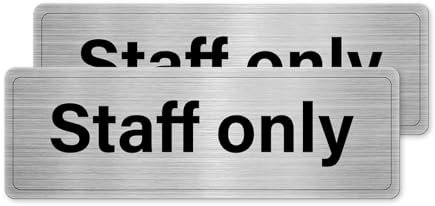 YIKIADA Staff Only Signs 30 × 10 cm Aluminium Rigid Brushed Silver 1 mm Self-Adhesive Door Signage for Business Office Shop Restaurant Hotel 2 PCS