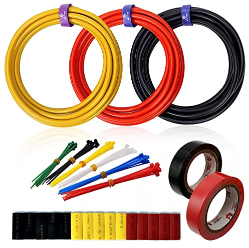 8 AWG - Kit cavi elettrici flessibili in silicone, 1650 fili, filo di rame stagnato da 0,08 mm, per fai da te, elettrodomestici, batteria per aeroplano, ecc. (3 colori x 13 piedi)