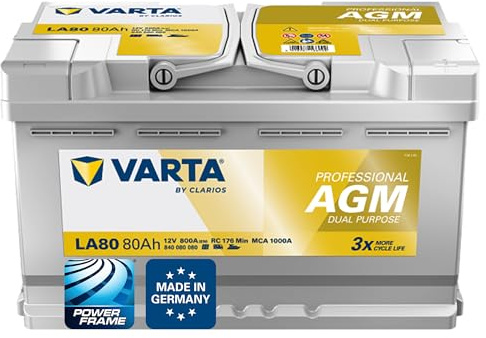Batterie VARTA Professional AGM Dual Purpose LA80-12V 80Ah 800A - 840080080 - Pour camping-cars, caravanes et bateaux à forte demande énergétique.