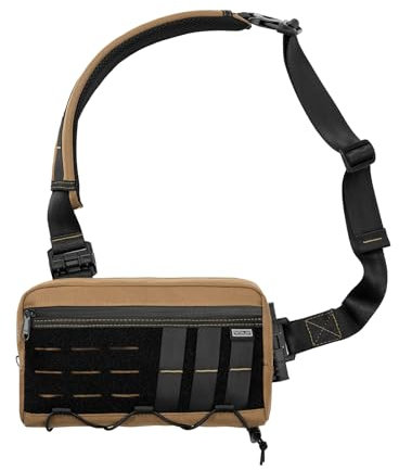 TACTICAL_GEEK Cache L3C EDC Sling Bag Chest Crossbody Bag, 1000D OXFORD CLOTH Umhängetasche, Bauchtasche Schultertasche Brusttasche mit Verstellbarer Schultergurt für Reise Schule Wandern, Coyote Tan