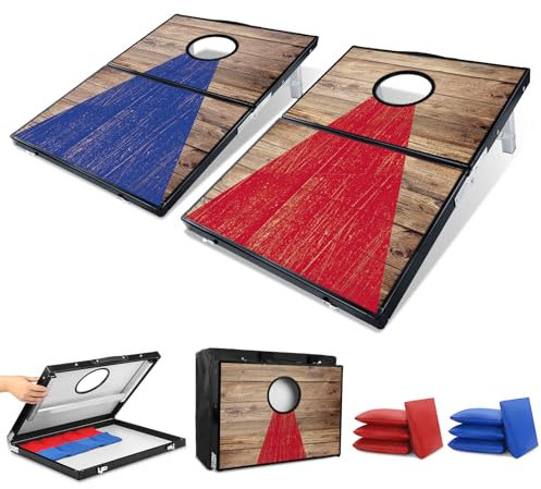 NZQXJXZ Cornhole Spiel Outdoor, 90 x 30 cm Faltbare Cornhole-Bretter aus Aluminium mit 8 Cornhole Säckchen und Einer Tragetasche, Tragbar Cornhole Toss Set für Garten, Strand, Camping, Reisen