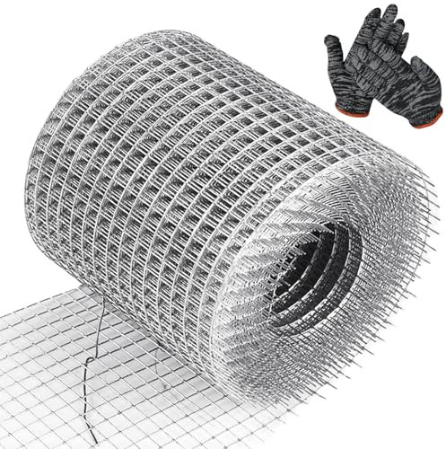 2 Roll Drahtgeflecht, 10cm x 8m Drahtgitter Metallgitter Feinmaschig mit Handschuhe Verzinkt Metallgitter Rolle für Mausefallen-Nagetiernetz Verschließen Wühlmausdraht Mäusegitter