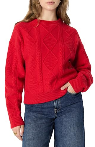 Amazon Essentials Pull Torsadé à Col Rond, Coupe Décontractée Femme, Rouge, S