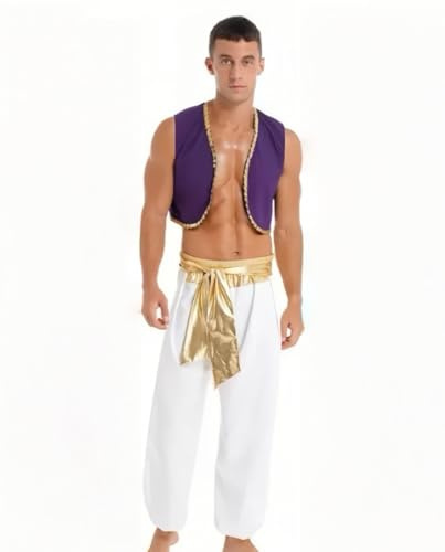ZBH1985 Aladdin arabiska prins kostym för män vuxen storlek | Lila geni prins väst | sagostil | Halloween cosplay fest