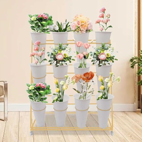 ZHANGshouf Carrello portafiori a 3 Livelli, espositore per Fiori con secchi, Porta Piante con Ruote girevoli e Freno, per fioristi da Interno ed Esterno, Giardino