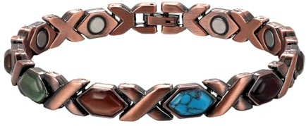 JewelryWe Bracciale in Rame Puro per Donna: Braccialetto Magnetico Regolabile e Turchese Naturale e Pietre Idee Regalo per lei