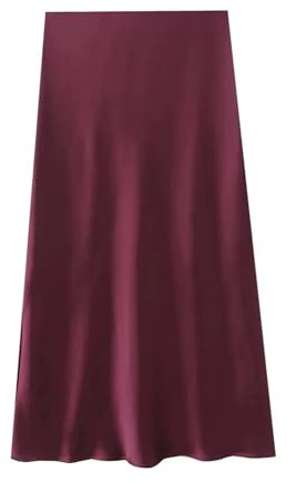 GMGQJST Falda Saten Falda Midi De Satén Con Cintura Elástica For Mujer, Estilo Informal, De Seda, Larga Y Elegante, For Primavera(Burgundy,S)