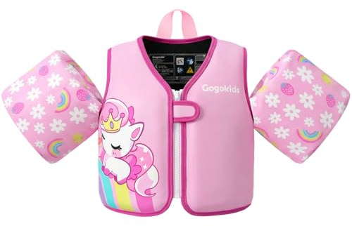 Gogokids Gilet da nuoto per bambini, con braccioli galleggianti, stile giacca da nuoto galleggiante, galleggiante, con cinghie regolabili, per bambini e bambine (3-6 anni/19-30 kg)
