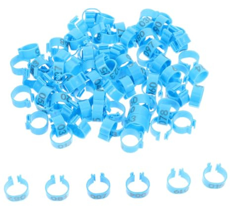 LABRIMP 100pcs Blue Abs Plastic Pigeon Foot Bands Numbered Identification Rings for Canaries and Parakeets, Help to Mark and Reduce the Possibility of Loss, Suitable for Bird Accessories
