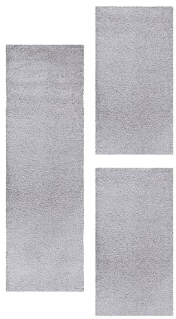 HomebyHome Alfombra Alrededor de la Cama Peludo de Pila Larga Diseño Liso Dormitorio Suave y Esponjoso Rectangular 3 Partes de Corredor, Color:Gris Claro, Juego de Cama:2X 80x150 + 1x 100x200