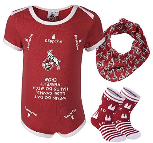 1. FC Köln Baby Geschenkbox (Body, Söckchen, Halstuch) - Plus gratis Aufkleber Forever Köln (74/80)