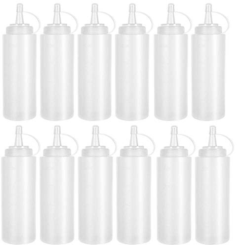 12 Pack 8 oz Plastic Squeeze Bottles Multipurpose Squirt Bottles for Ketchup,Condiments,BBQ Sauce,Dressing,Barbecue,Grilling,Crafts,Syrup and More