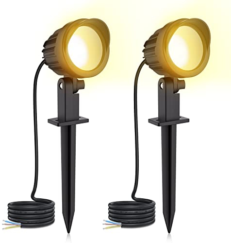 MEIKEE 7W Gartenbeleuchtung LED Warmweiß 2700K Gartenlampe IP66 Wasserdicht Gartenstrahler mit Erdspieß 500LM Gartenleuchten für Garten Rasen 2 Stück Ohne Stecker
