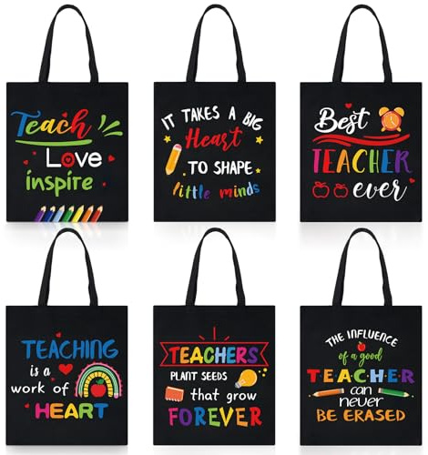 Photect 6 Pcs Christmas Teacher Appreciation Gift Bag 15.8 x 15'' Inspirational Canvas Grocery Tote Bag Presents for Xmas