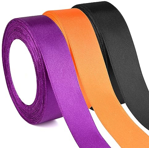 ASTARON Nastro di Raso per Artigianato di Halloween 1 Pollice, Viola Nero Arancione Nastro Tinta Unita Nastro di Tessuto per Confezioni Regalo di Halloween Mazzi di Fiori Fiocchi per Capelli