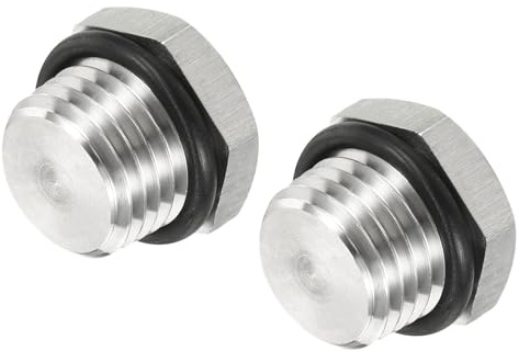 M METERXITY Lot de 2 Bouchons Mâles Anti-Rouille 1/4 Npt Ton Argent | Raccord de Tuyau Solide à Tête Hexagonale avec Joint en Caoutchouc d'Étanchéité, Convient aux Tuyaux d'Eau