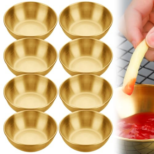 PRITOK 8 Stück Dipschalen Goldene: Runde Servierschalen Edelstahl, Saucenschälchen, GewürzscDip Schalen, Saucenschalen, Sauce Schüssel für Sushi, Snacks, Gewürze, Senf(8.2 X 2.7CM)