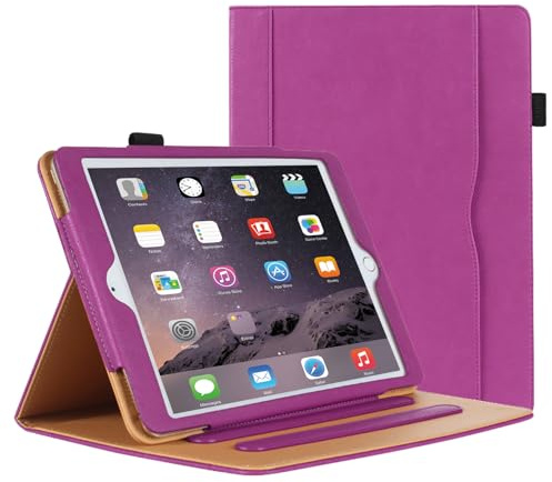 DAORANGE Case for iPad 6th/5th Generation 9.7-Inch 2018/2017, for iPad Air 2 Case, PU-Leather Cover with Pencil Holder, Multi-Angle Stand, Document Pocket and Auto Sleep/Wake (Purple)