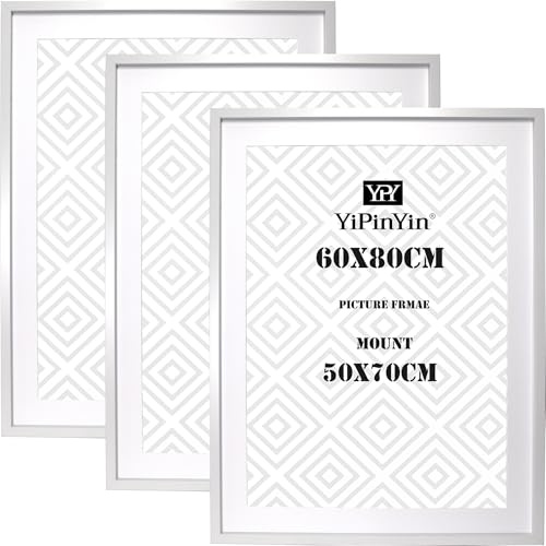 60x80cm White Boxed Photo Frame 3Pack with Acid Free Mount for 50x70cm,80x60cm Large Poster Frame with MDF Backing Board, Black Poster Frame 50x70cm for Wall Hanging.