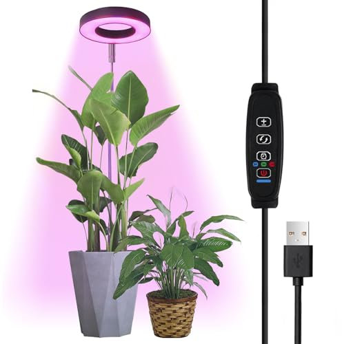 Spectre Complet Lampe de Plante, Lampe de Croissance avec Minuterie 3/9/12H, 3 Modes d'Éclairage, 10 luminosité, Hauteur Réglable pour la Culture des Plantes d'Intérieur