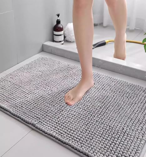 LEZUAN Tappeto Bagno in Ciniglia, Tappetino Bagno Antiscivolo, Tappeto Doccia Assorbente, Tappeti da bagno Morbido, Lavabile in Lavatrice(Grigio,50x80cm)