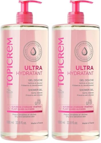 Topicrem - Ultra Hydratant Gel Douche - Nettoie en Douceur, Protège et Hydrate la Peau - Sans Savon, Texture Onctueuse, Odeur Délicate, Peaux Sensibles et Sèches, Fabrication Française - 1000 ml