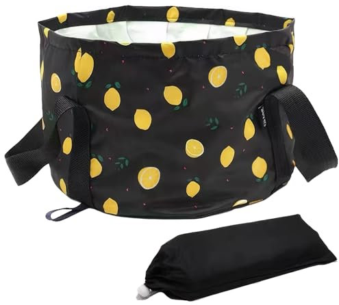 ExcellaElite Portable Foot Bath Soak Tub,15L Foldable Foot Bath Spa Bowl,Collapsible Bucket for Soaking Feet,Can Be Folded Quickly,Suitable for Camping,Washing Feet,Fishing(Lemon Black)