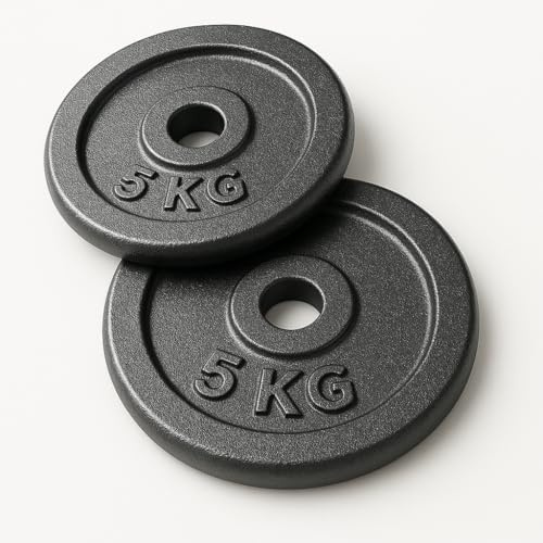 FLG Cast Iron Weight Plates Set – Barbell Plates 1.25KG to 10KG – Standard 1-Inch Hole – Strength Training for Home & Gym (5KG x2)