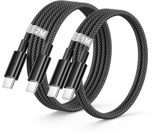 Cable USB C Carga Rapida [2Pack 1M+2M], 60W Cable USB C a USB C Samsung Cable Tipo C Carga Rapida Nylon Cable Cargador para Samsung Galaxy S25/S24/S23/S22 Ultra,iPhone 15 16 17 Pro Max,Xiaomi